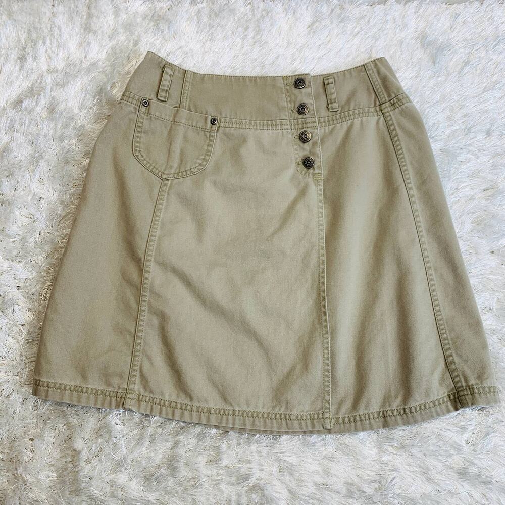 Y2K Vintage Liz Claiborne Khaki Skirt Twill Offset Buttons Sz 4